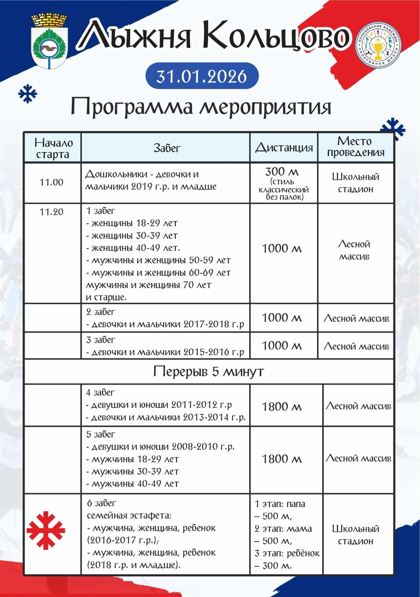 Любителей лыжных гонок приглашают принять участие в «Лыжне Кольцово»